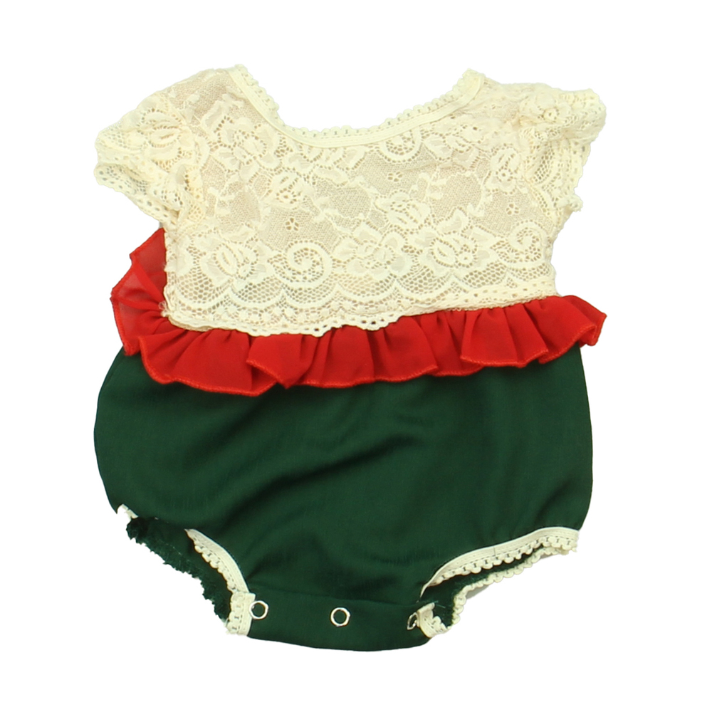 Truffles Ruffles Girls Ivory | Red | Green Romper size: 0-3 Months